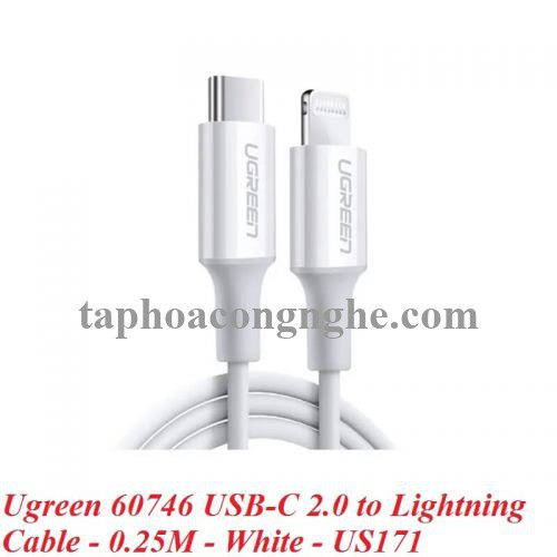 Ugreen 60746 25cm cáp usb type c ra apple lightning 0.25m màu trắng US171 30060746